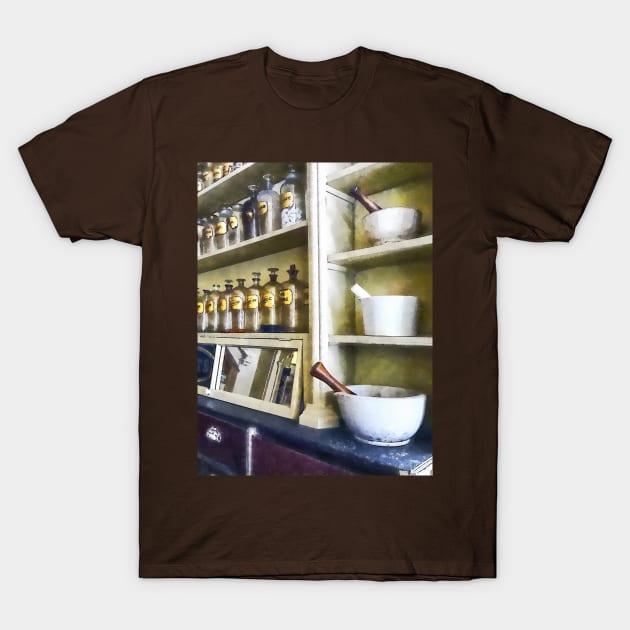 Pharmacists - Three Mortar and Pestles in Pharmacy T-Shirt by SusanSavad